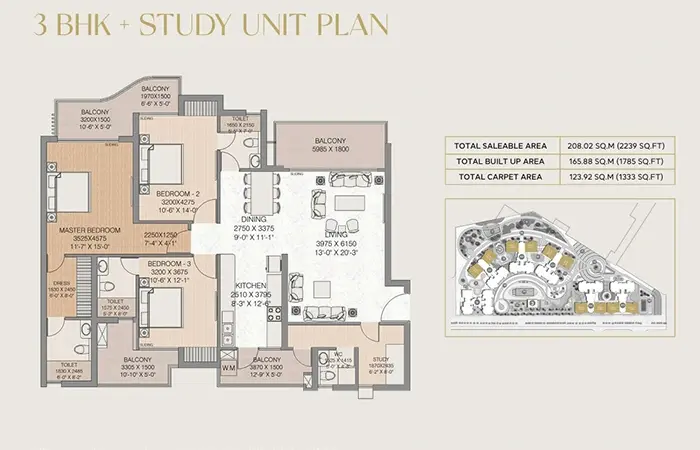 3 BHK + Study